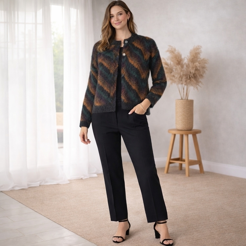 Ellen Tracy Mohair Blend Fuzzy Cardigan Sweater Sz SP